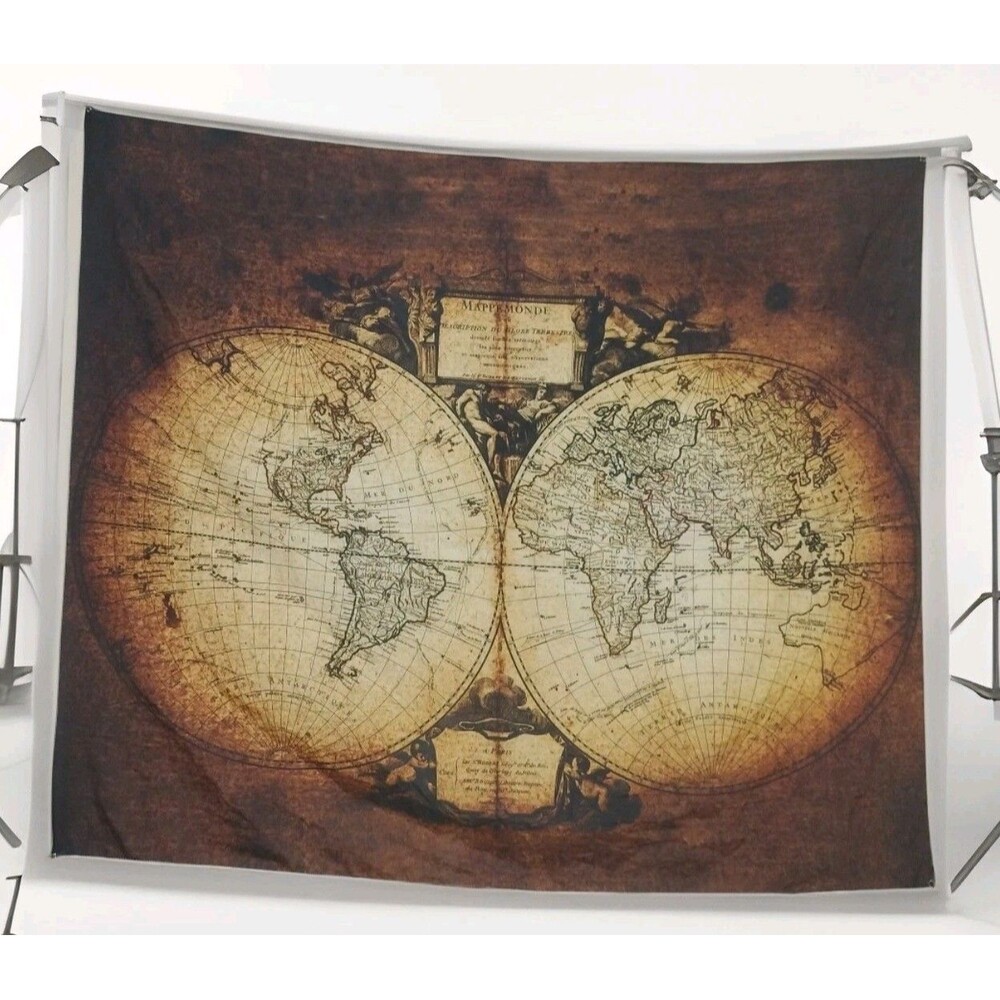 Mappemonde Tapestry Wall Hanging World Map Travelers Vintage Style Artwork 59x50